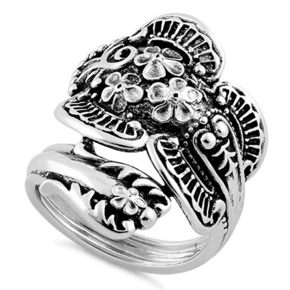 925 STERLING SILVER Flowers Spoon Ring - Picture 13 of 16